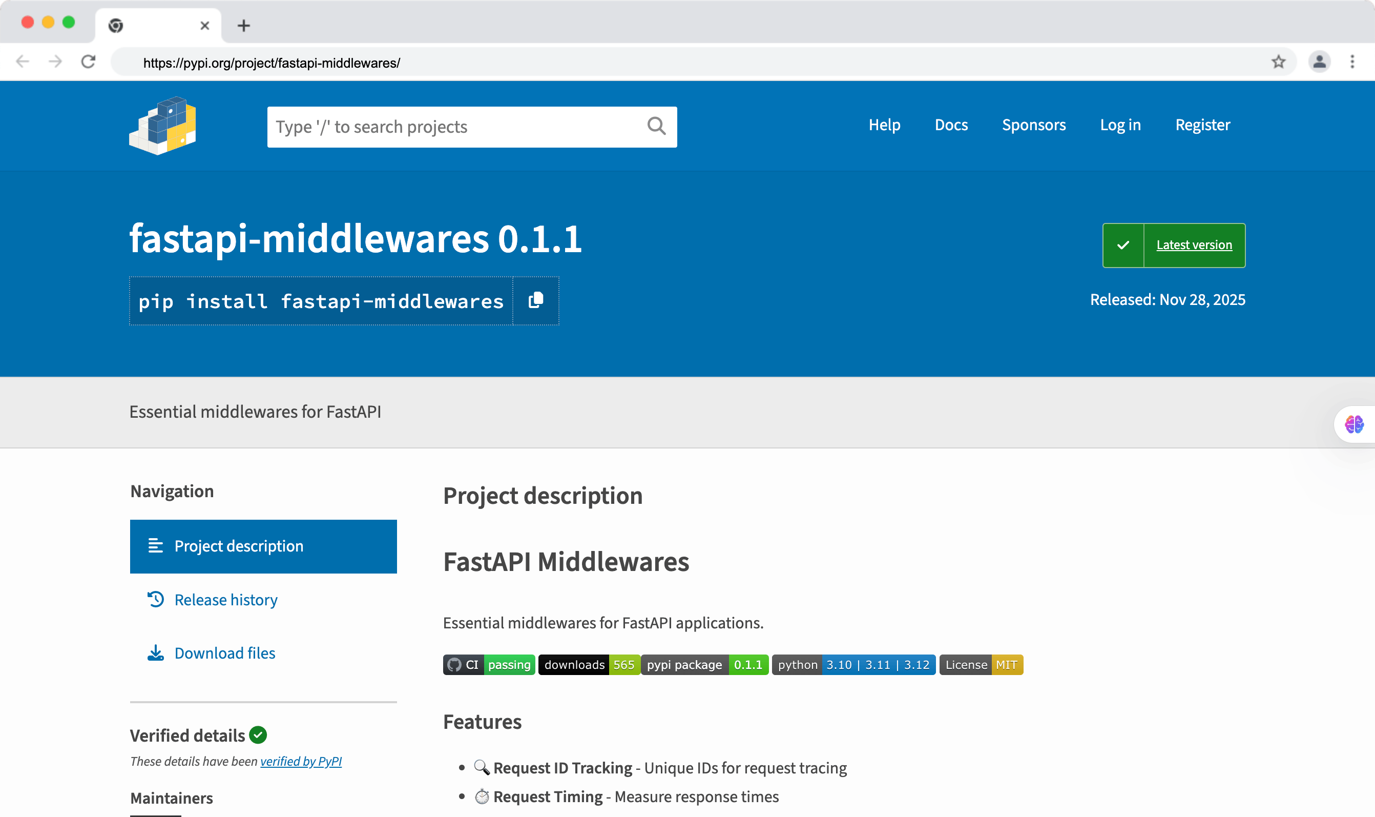 I built an open-source library: fastapi-middlewares